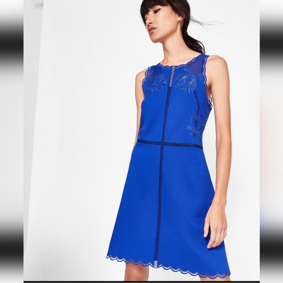 TED BAKER LONDON ROYAL BLUE CODI SCALLOPED DRESS - Picture 1 of 10